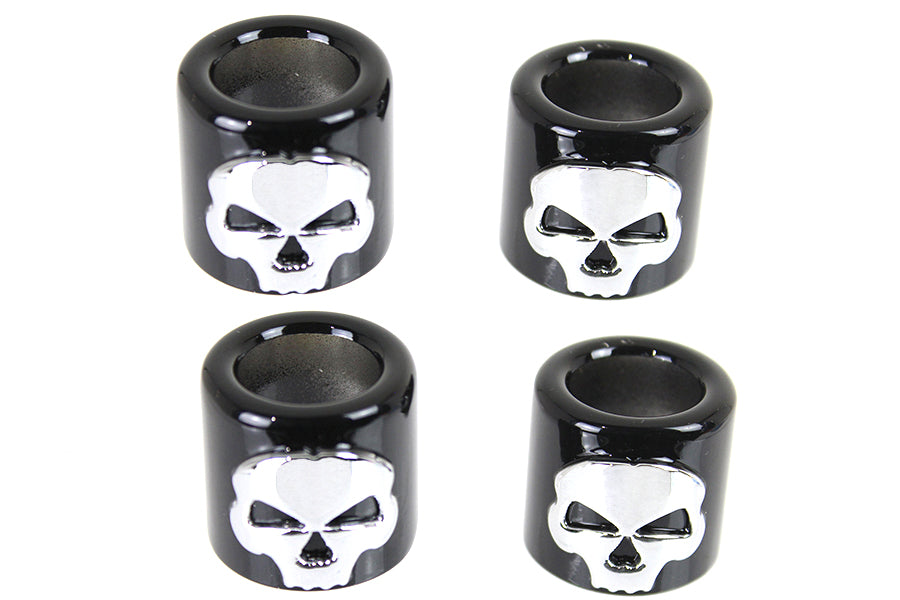 Pushrod Cover Cup Set with Skull Design Chrome with Black