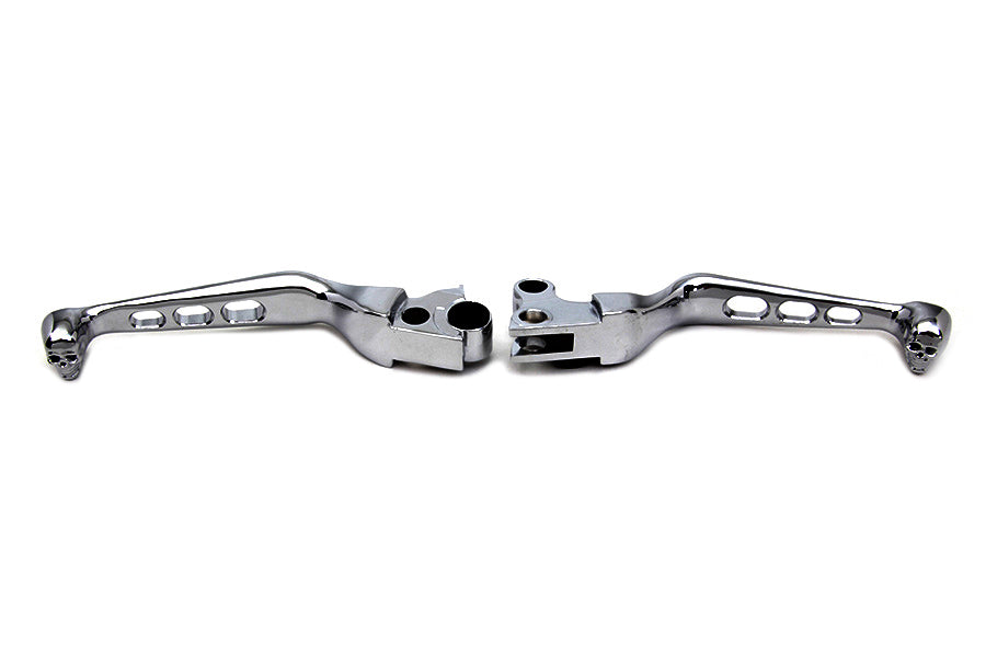 Chrome Contour Drilled Hand Lever Set with Skull Ends