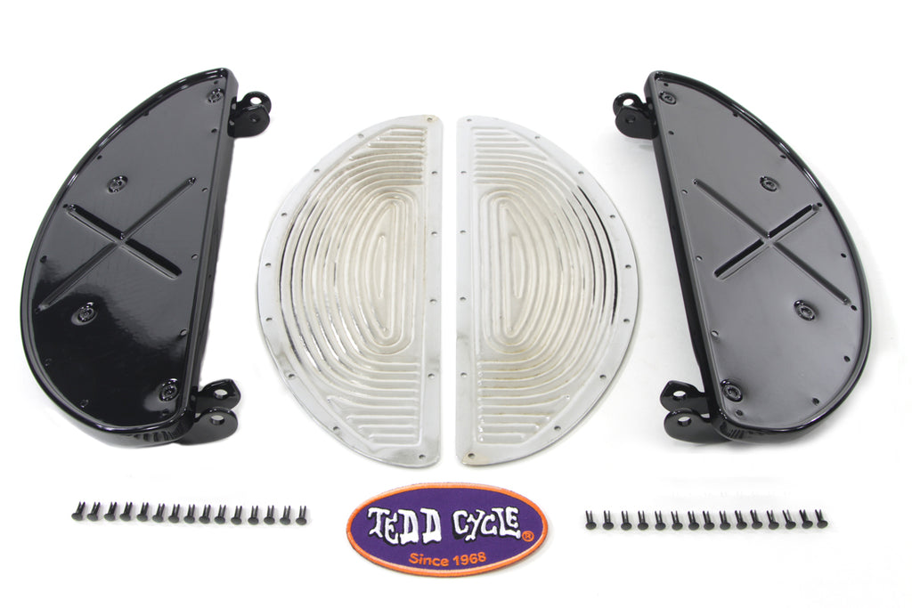 Black Driver Half Moon Footboard Set with Chrome Ribbed