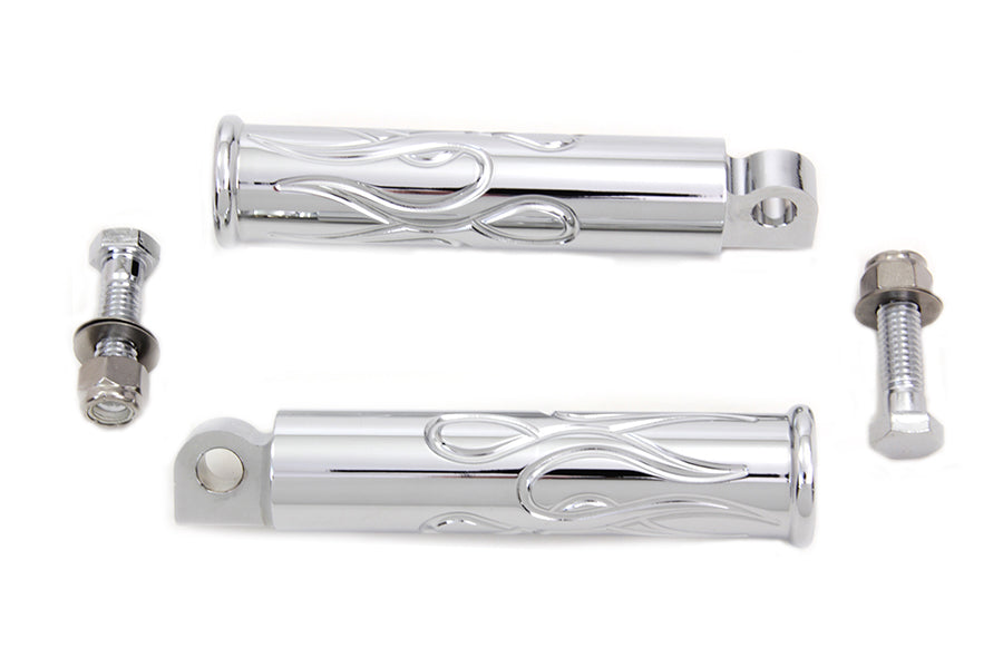 Chrome Hollow Flame Style Footpeg Set