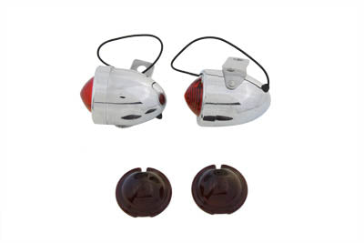 Chrome Bullet Marker Lamp Set with Red Lens