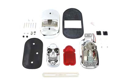 Chrome Tombstone Tail Lamp Kit with Skull Grill