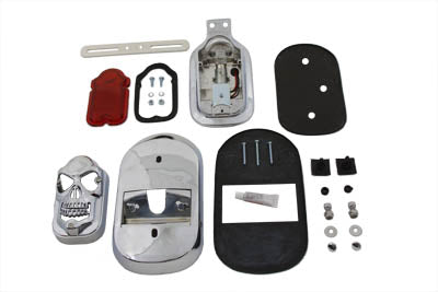 Chrome Tombstone Tail Lamp Kit with Skull Grill