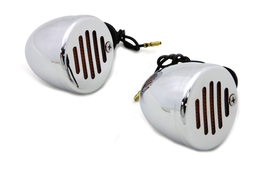 Chrome Shielded Bullet Marker Lamp Set with Amber Lens
