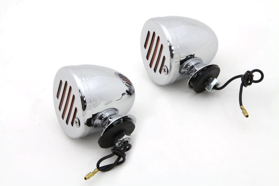 Chrome Shielded Bullet Marker Lamp Set with Amber Lens