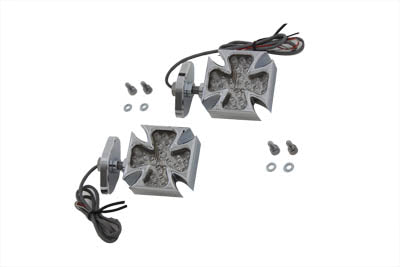 Chrome Turn Signal Set Maltese Style Rear Amber Yellow LED