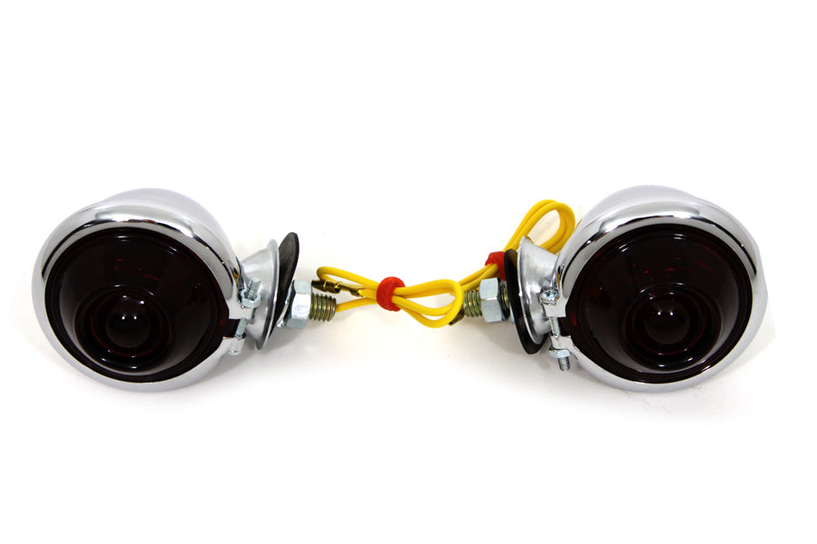 Chrome Turn Signal Set Bullet with Red Lens