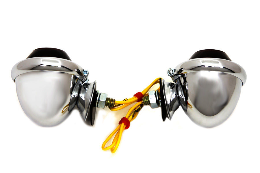 Chrome Turn Signal Set Bullet with Red Lens