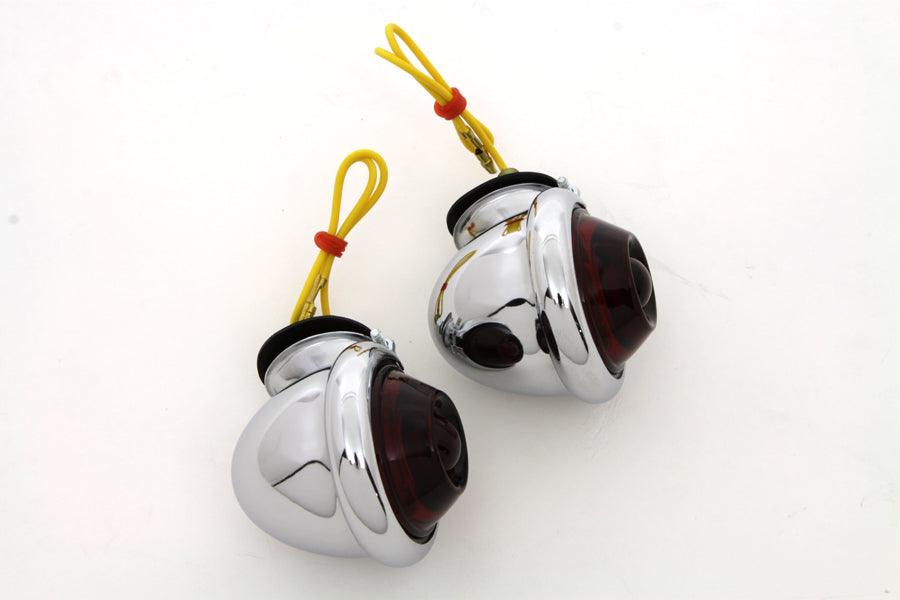 Chrome Turn Signal Set Bullet with Red Lens