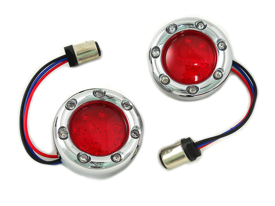 Chrome LED Turn Signal Bezel with Red Lens