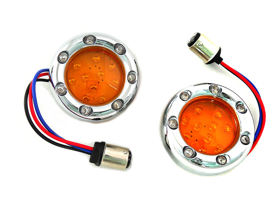 Chrome LED Turn Signal Bezel with Amber Lens