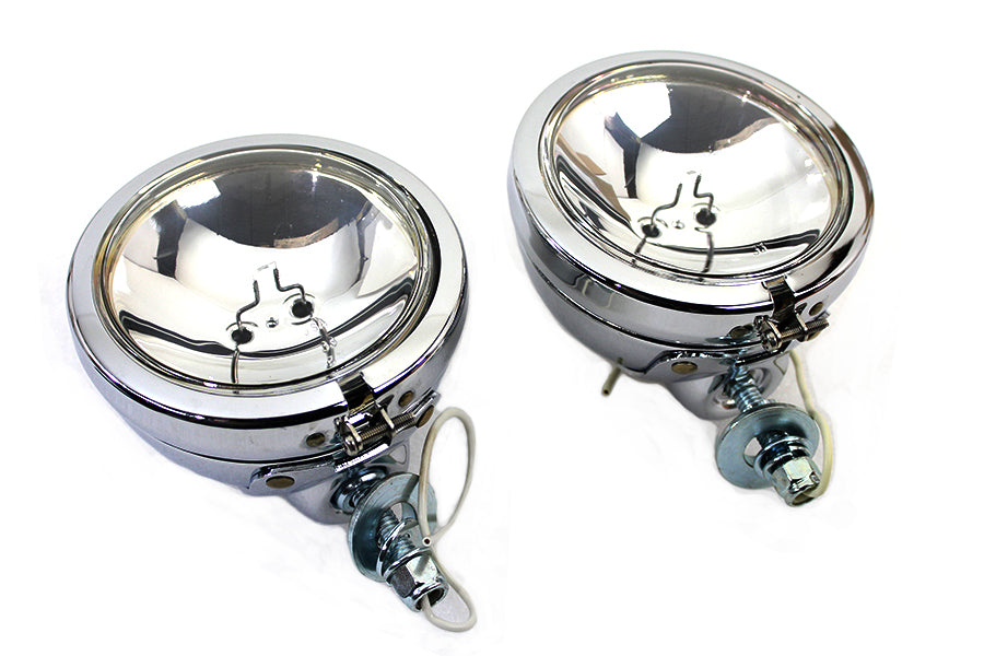Chrome 4-1/2 Spotlamp Set with Clear 6 Volt Bulb