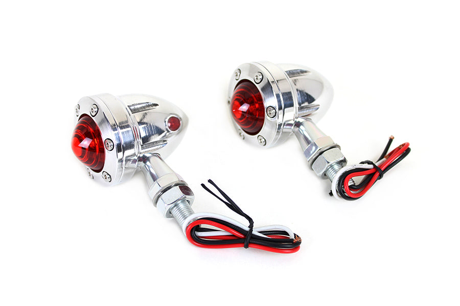 LED Bullet Turn Signal Set Polished with Red Lens