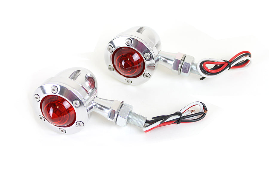 LED Bullet Turn Signal Set Polished with Red Lens