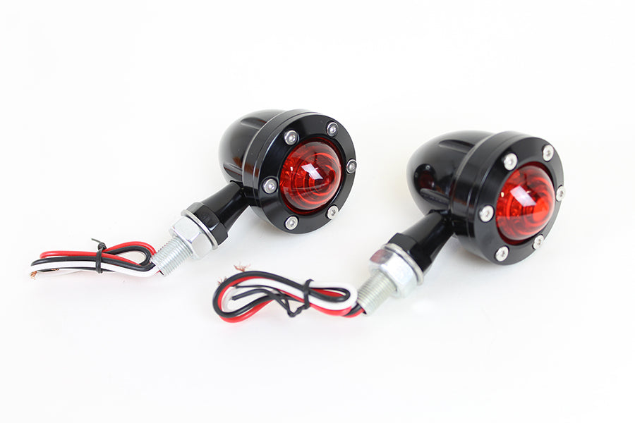 LED Bullet Turn Signal Set Black with Red Lens