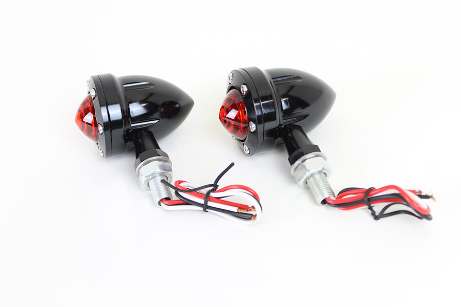 LED Bullet Turn Signal Set Black with Red Lens