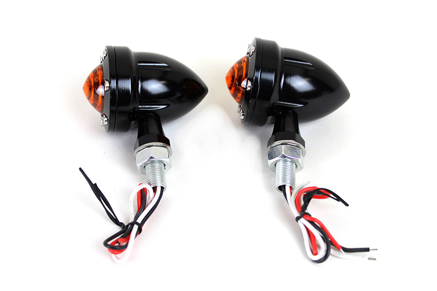 LED Bullet Turn Signal Set Black with Amber Lens