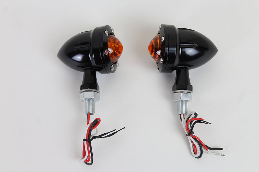 LED Bullet Turn Signal Set Black with Amber Lens