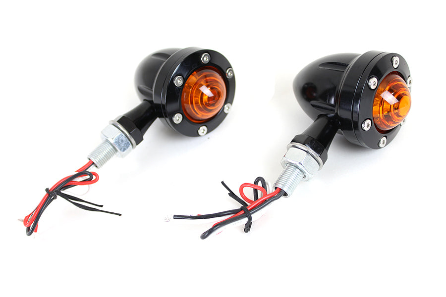 LED Bullet Turn Signal Set Black with Amber Lens