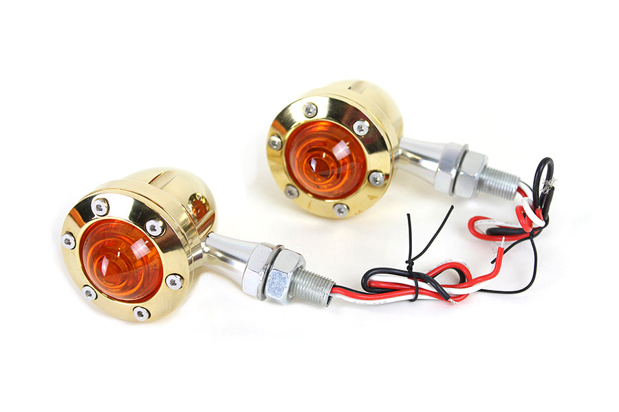 LED Bullet Turn Signal Set Brass with Amber Lens