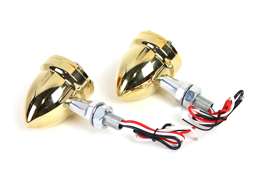 LED Bullet Turn Signal Set Brass with Amber Lens