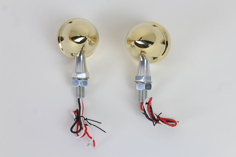 LED Bullet Turn Signal Set Brass with Amber Lens