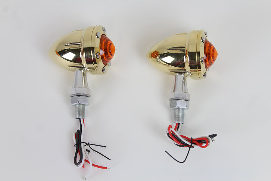 LED Bullet Turn Signal Set Brass with Amber Lens