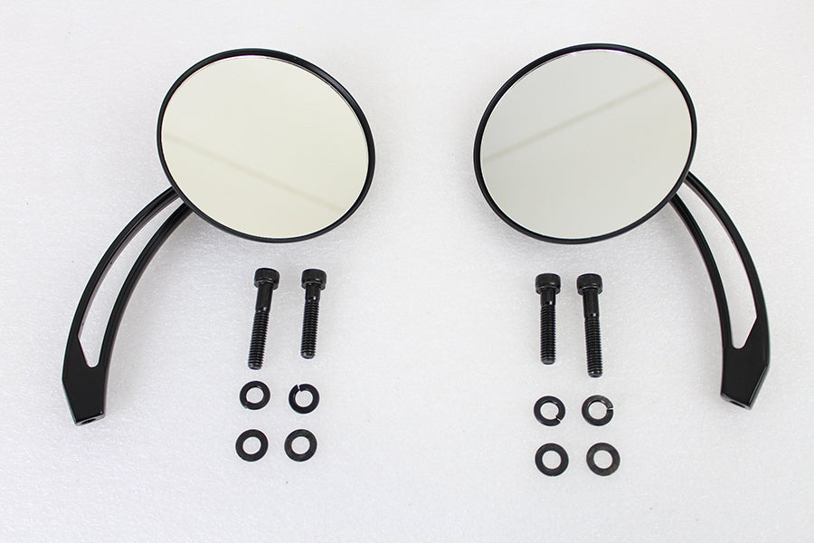 Round Skull and Flame Mirror Set with Curved Stems Black