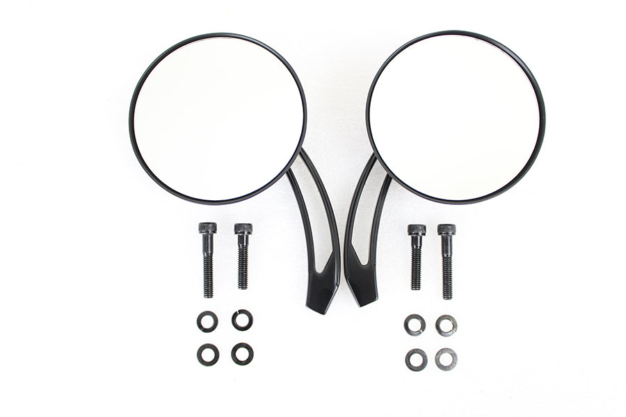 Round Skull and Flame Mirror Set with Curved Stems Black