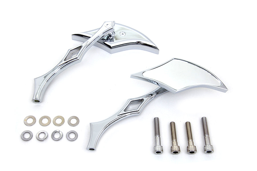 Chrome Diamond Mirror Set with Billet Diamond Stems