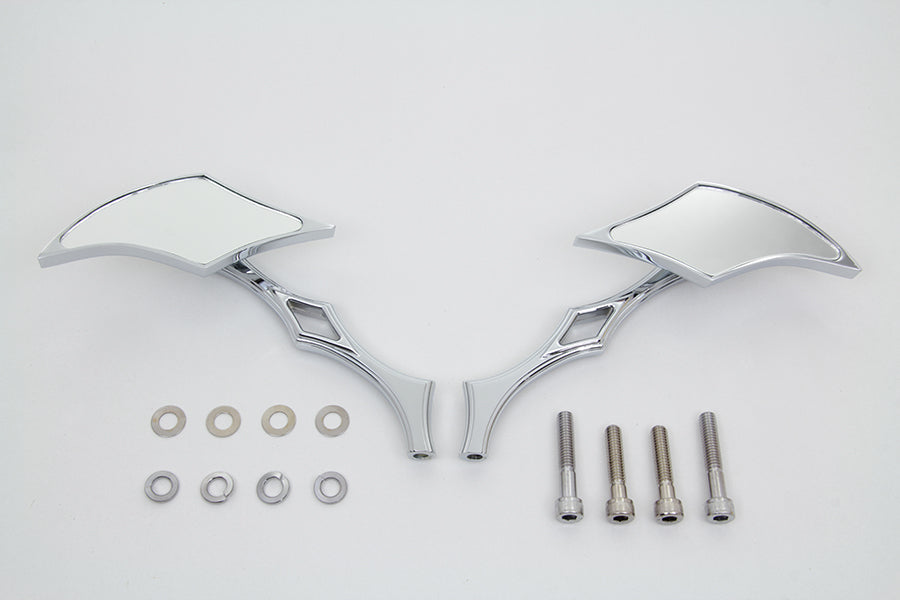 Chrome Diamond Mirror Set with Billet Diamond Stems