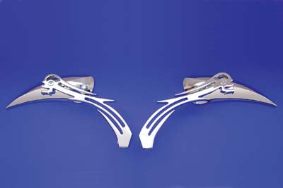 Chrome Tear Drop Mirror Set with Billet Skull Stems