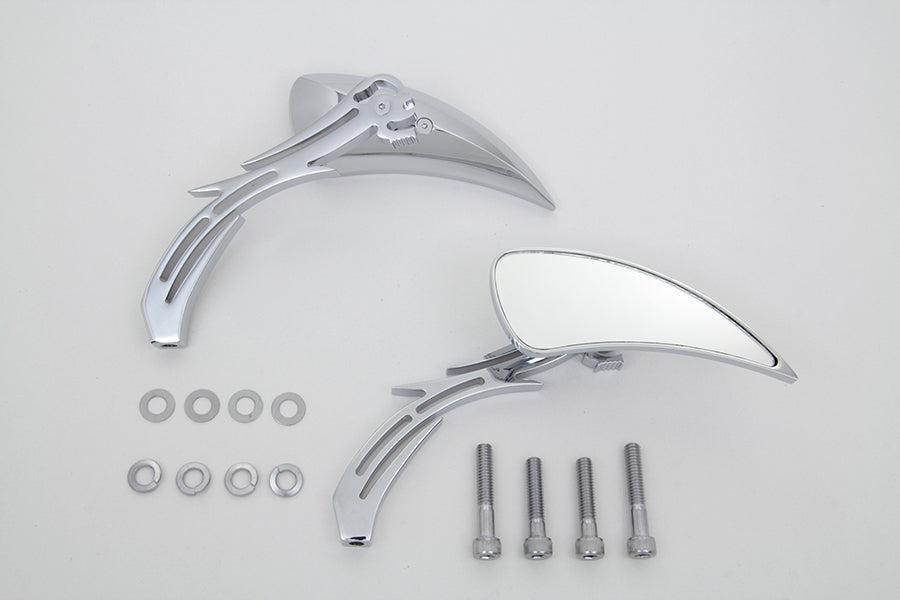 Chrome Tear Drop Mirror Set with Billet Skull Stems