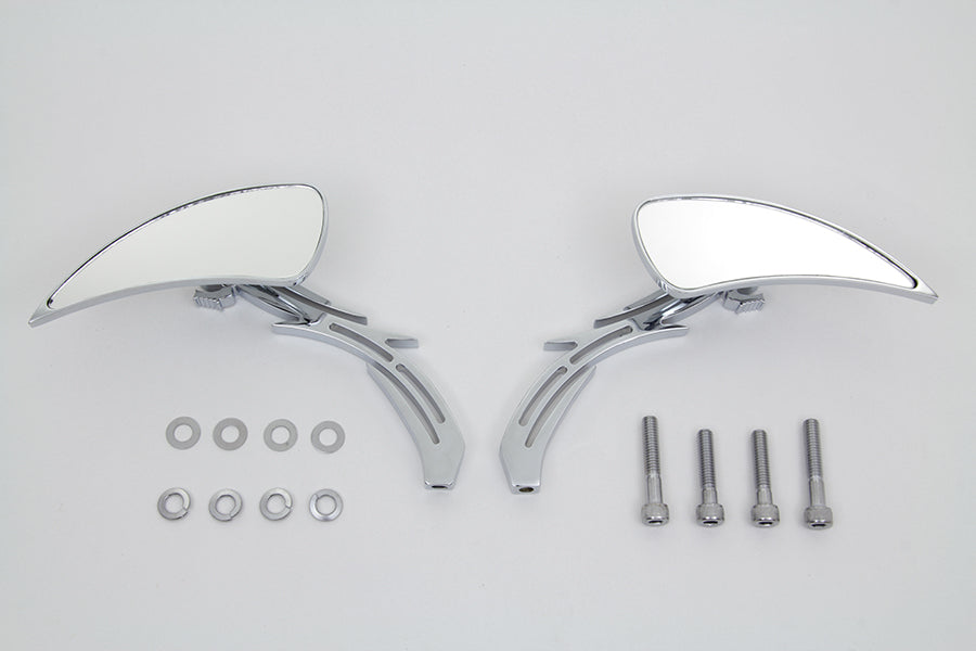 Chrome Tear Drop Mirror Set with Billet Skull Stems