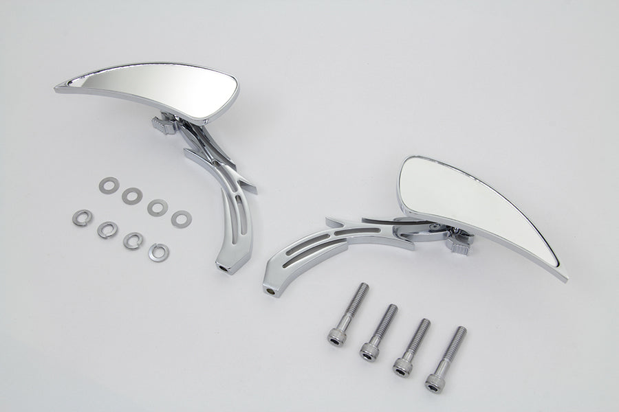 Chrome Tear Drop Mirror Set with Billet Skull Stems