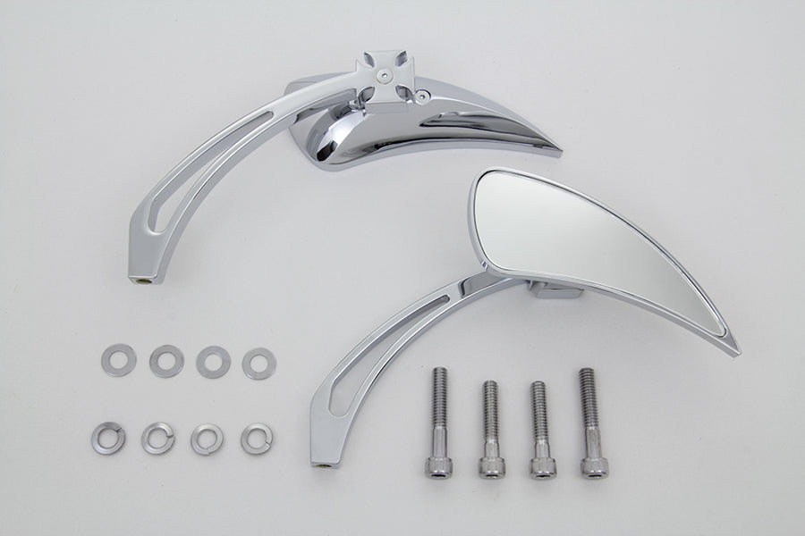 Chrome Tear Drop Mirror Set with Billet Cross Head Stem