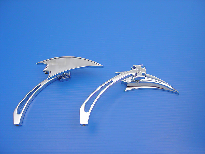 Chrome Crescent Mirror Set with Billet Cross Head Stems