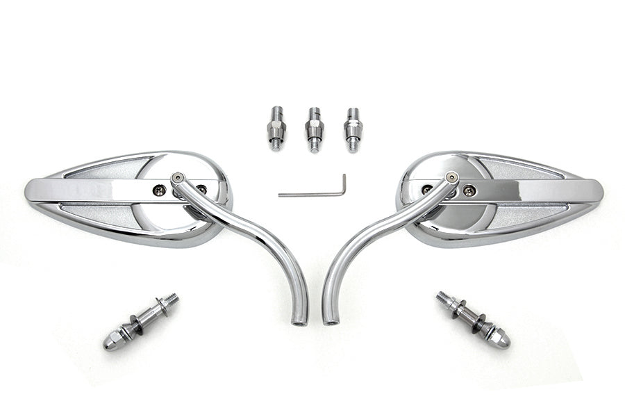 Tear Drop Mirror Set with Billet Long Stems Chrome