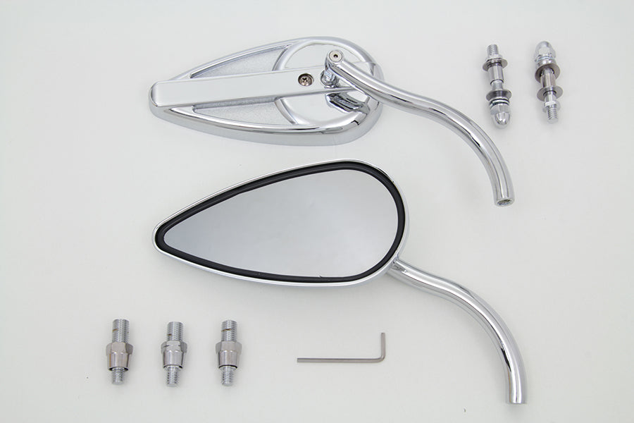 Tear Drop Mirror Set with Billet Long Stems Chrome