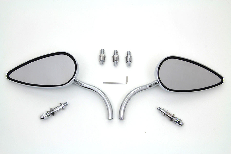 Tear Drop Mirror Set with Billet Long Stems Chrome