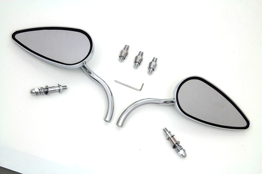 Tear Drop Mirror Set with Billet Long Stems Chrome