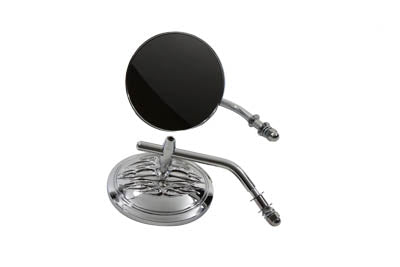 Round Flame Mirror Set Chrome with Round Stems