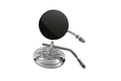 Round Flame Mirror Set Chrome with Round Stems