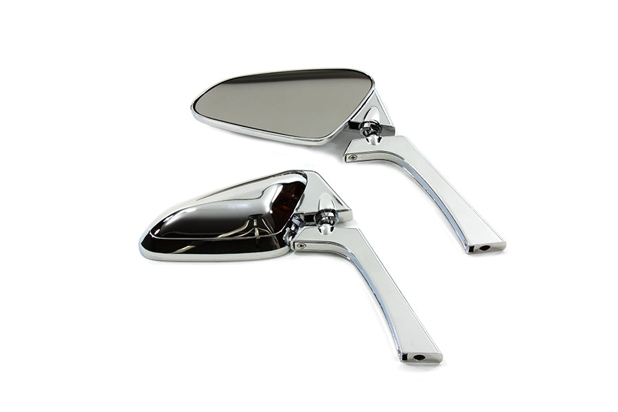 Tear Drop Deco Mirror Set Chrome with Billet Stem
