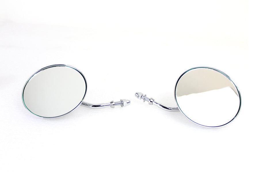 Round Skull and Flame Mirror Set with One Piece Stems Chrome