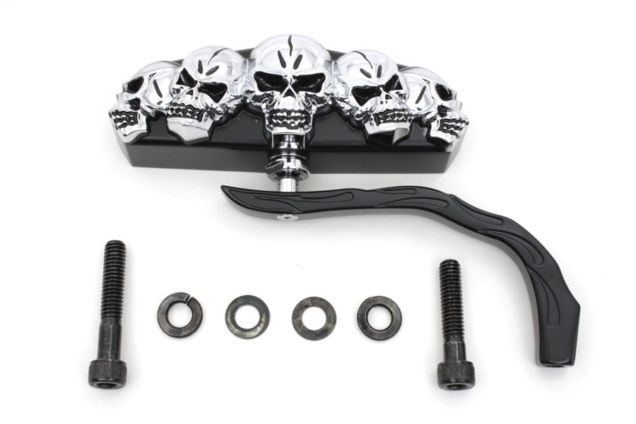 Black 5 Skull Mirror with Billet Worm Stem