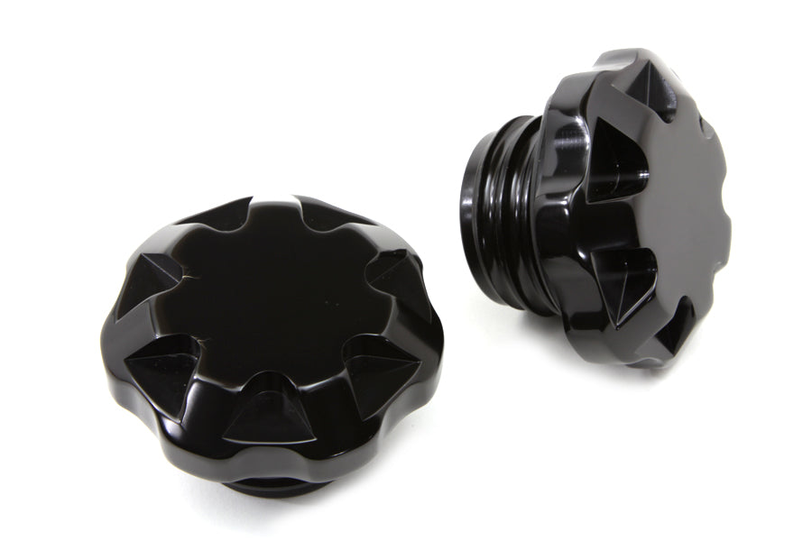 Solid Black Techno Style Gas Cap Set Vented and Non-Vented