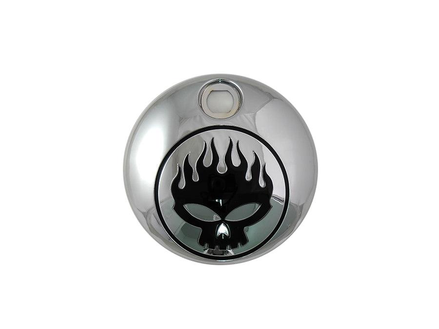 Chrome with Black Flame Skull FLT Fuel Tank Console Door