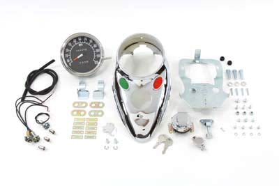 Chrome Cateye Dash Panel Kit with 1:1 Ratio Speedometer