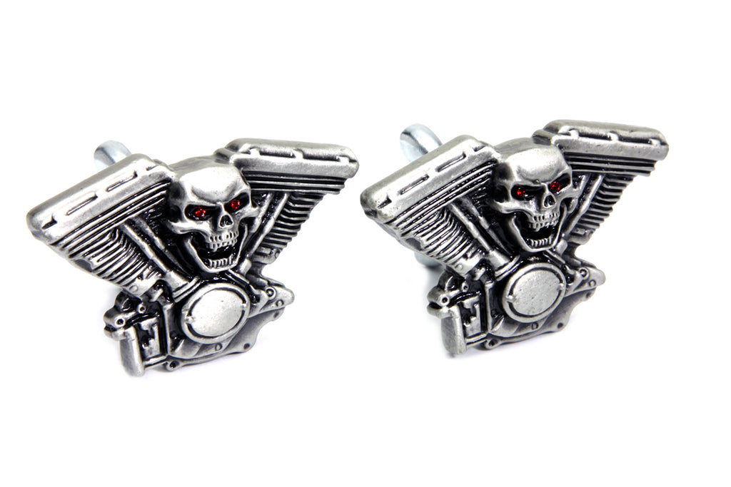 Skull on Panhead Engine License Plate Topper Set